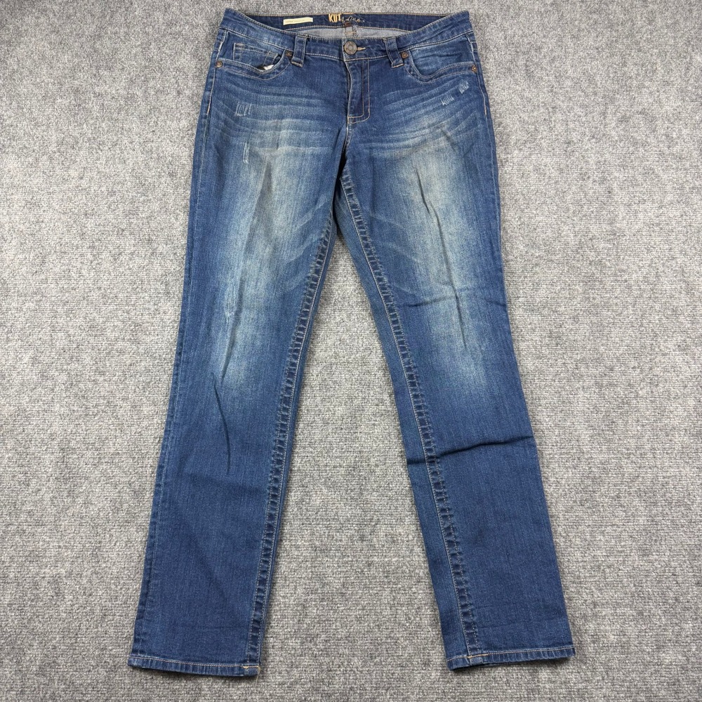 Kut from the Kloth Sammie Jeans Womens 10 Blue Straight Leg Denim Whiskered Wash
